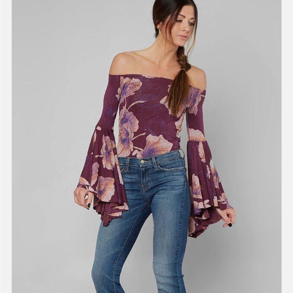 Free People Birds of Paradise Top Bell Sleeve Fall Mauve